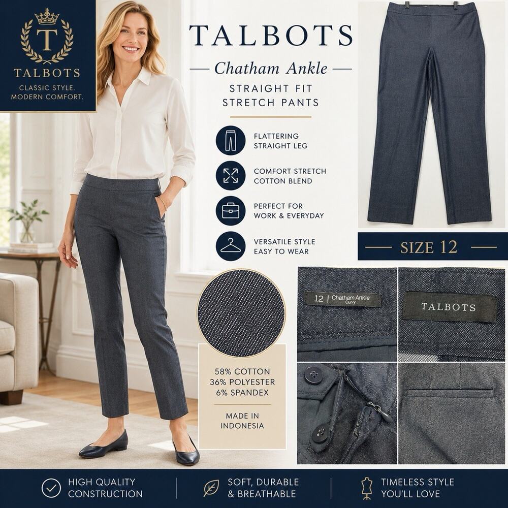 Talbots Chatham Ankle Pants Women’s 12 Gray Straight Stretch Career Office